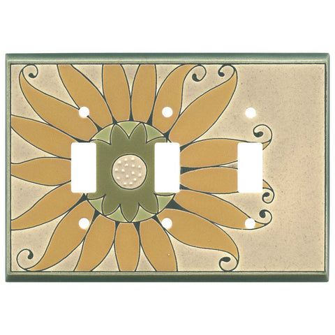 Golden Sunflower Ceramic - 3 Toggle Light Switch Covers