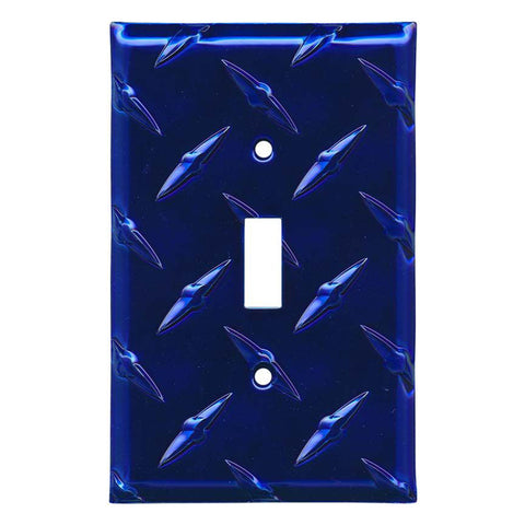 Polished Diamond Plate Tread Blue - Single Toggle Switch Plates