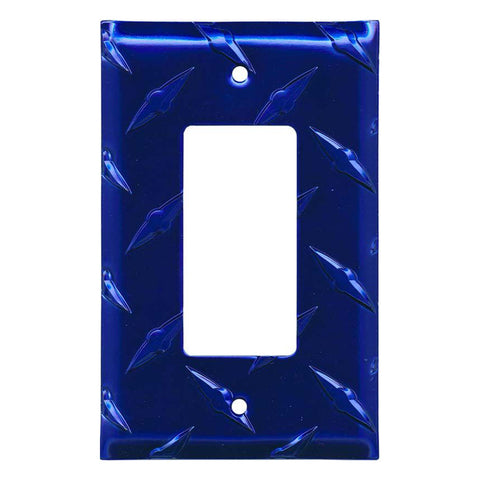 Polished Diamond Plate Tread Blue - GFCI Rocker Switch Plate Covers