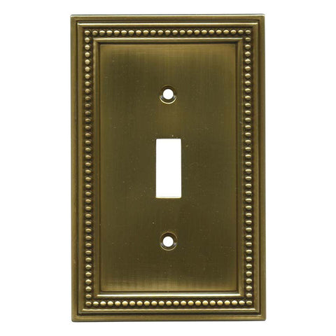Beaded Tumbled Antique Brass - Single Toggle Switch Plates