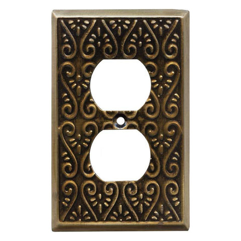 Filigree Antique Brass Duplex - Outlet Cover Plates