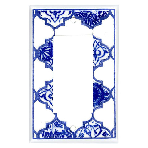 Quatrefoil Blue Ceramic - GFCI Rocker Switch Plate Covers