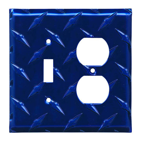 Polished Diamond Plates Tread Blue - Combination 1 Toggle/Outlet Cover Plates