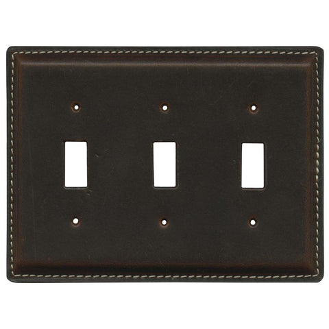 Brown Oil Pull - Up Leather - 3 Toggle Light Switch Covers