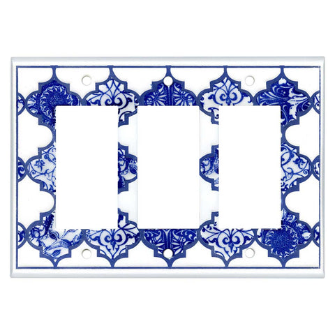 Quatrefoil Blue Ceramic - GFCI Rocker Switch Plate Covers