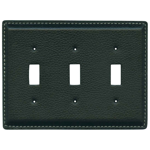 Black Pebble Grain Leather - 3 Toggle Light Switch Covers