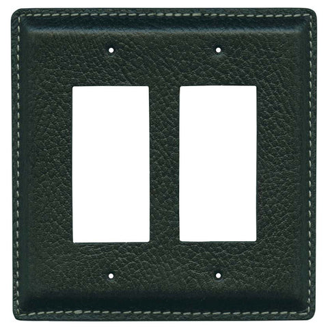 Black Pebble Grain Leather - 2 Gang Double GFCI Rocker Wallplates