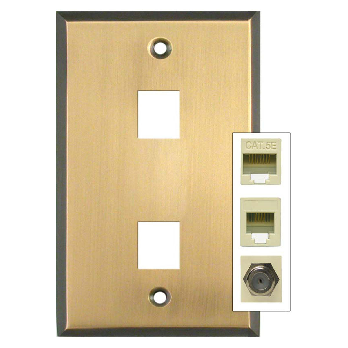 Antique Brass Double Port Modular Wall Plates With Black Border antique-brass-double-port-modular-wall-plates-with-black-border