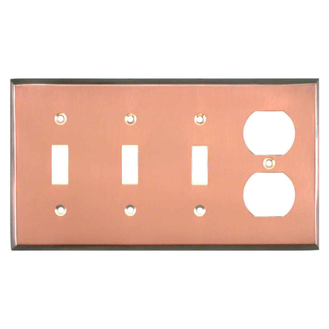 Antiqued Edge Copper - 3 Toggle/Outlet Combo Wallplates