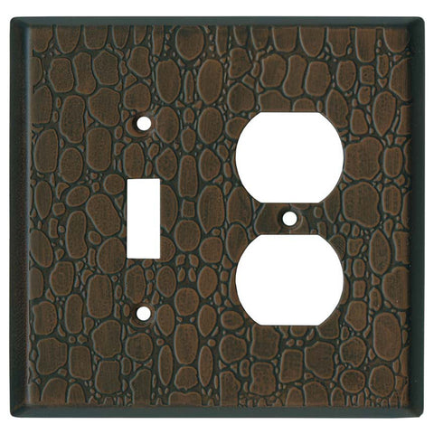 Brown Leather Steel - Combination 1 Toggle/Outlet Cover Plates