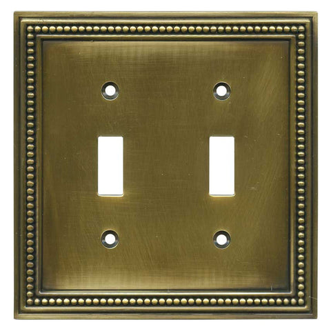 Beaded Tumbled Antique Brass - Single Toggle Switch Plates