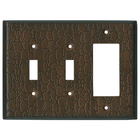 Brown Leather Steel - 2 Toggle/1 GFCI Rocker Switchplates