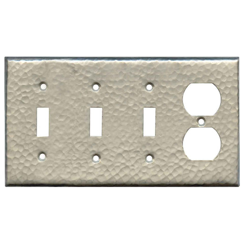 Hammered Antique Pewter - 3 Toggle/Outlet Combo Wallplates