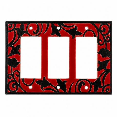 Red Filigree Ceramic - 3 GFI Rocker
