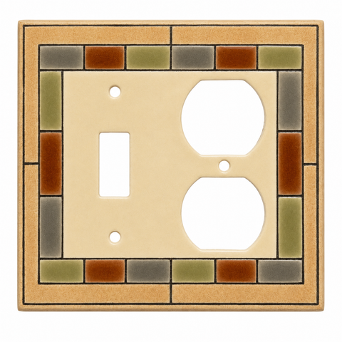 Creme and Beige with Red, Green and Blue Tile Border