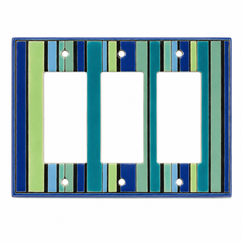 Blue and Green Stripe Ceramic - 3 GFI Rocker