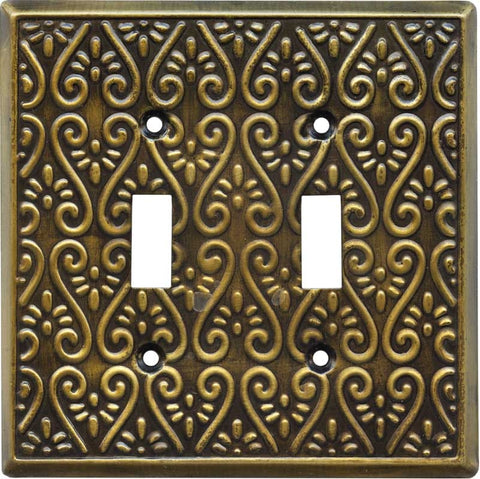 Filigree Antique Brass Double Toggle Wallplate Covers
