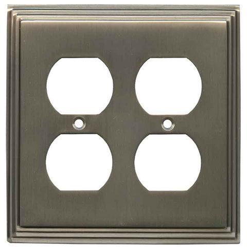Art Deco Step Antique Pewter - 2 Gang Electrical Outlet Covers