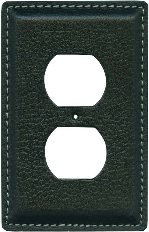 Black Pebble Grain Leather - 2 Gang Double GFCI Rocker Wallplates