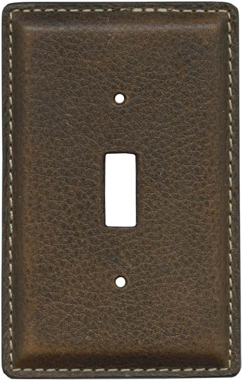 Brown Pebble Grain Leather - 3 Toggle Light Switch Covers