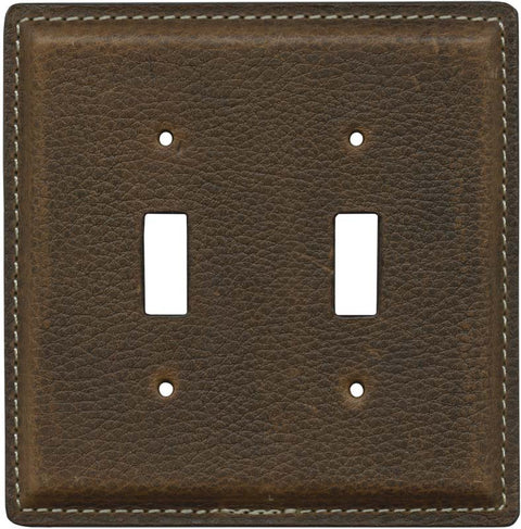 Brown Pebble Grain Leather - 3 Toggle Light Switch Covers