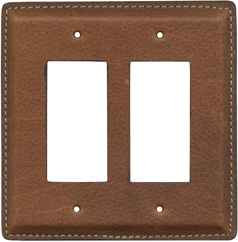 Cognac Pebble Grain Leather - Double Toggle Switch Plates
