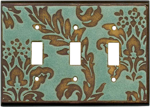 Damask Turquoise - 3 Toggle Light Switch Covers