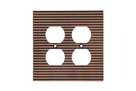 Modern Lined Antique Wall Plates with Copper Finish - Double Duplex Switch Plates