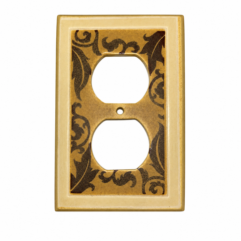 Cream Bordering Tan Rectangle Brown Leaf - Duplex