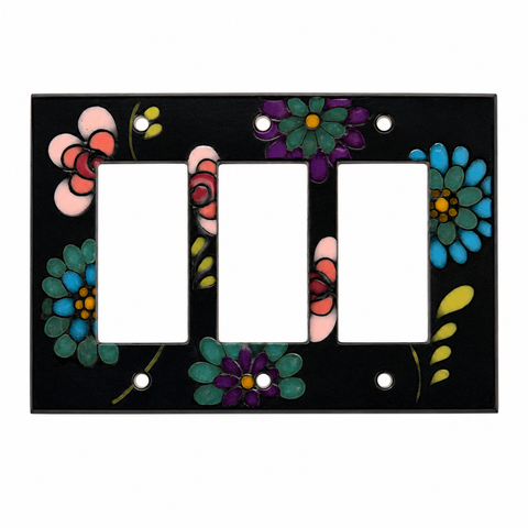Glass Flowers Black Ceramic - 3 GFI Rocker