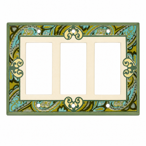 Paisley Green Ceramic - 3 GFI Rocker