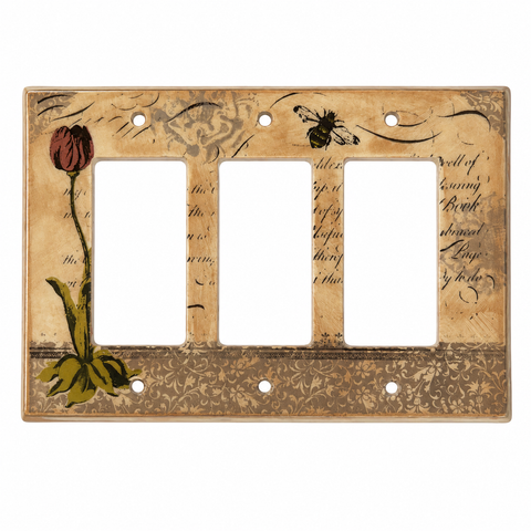 Tan with Script, Rose, and Bee Ceramic - 3 GFI Rocker