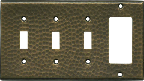 Hammered Antique Brass - 2 Toggle/1 GFCI Rocker Switchplates