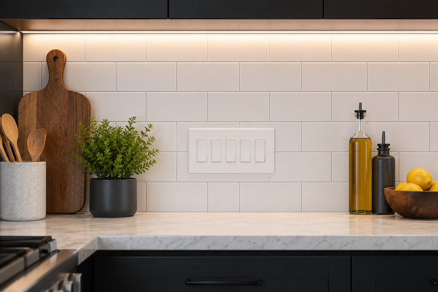 Modern kitchen with a modern white switch plate.