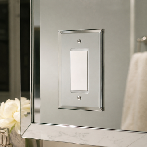 Modern mirror switch plate with a sleek design.