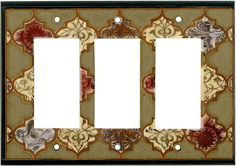 Quatrefoil Multicolor Ceramic - 3 Rocker GFCI Switch Covers